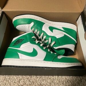 Jordan 1 mid Green & White Men's Sneakers